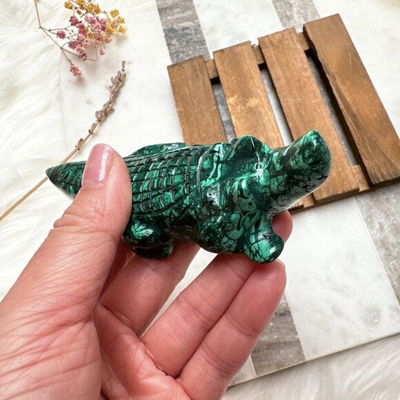 Gorgeous Malachite Alligator/Crocodile Carving - Picture 3 of 10